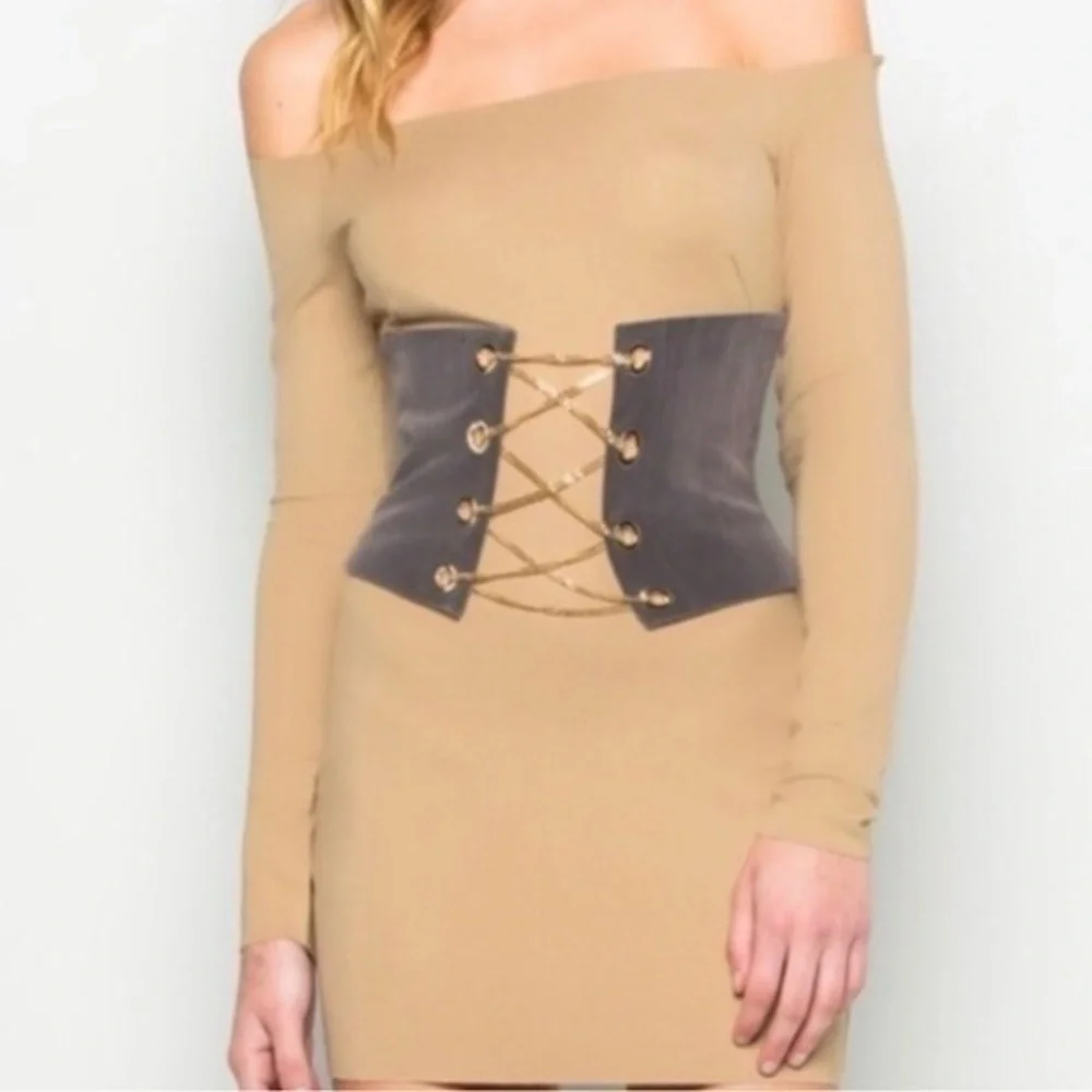 NWT Makers of Dreams Corset Gray Velvet Gold Chain Belt Size S